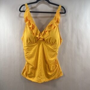 Yonique Women's Tankini Top Tummy‎ Control Ruffle V Neck Yellow XXL 2XL